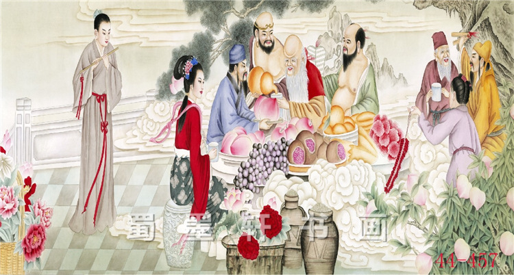 44-457字画 国画 装饰画 神话人物 八仙祝寿 高仿画芯批发可定制