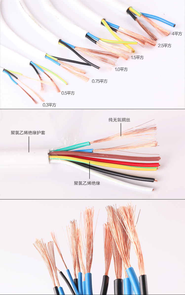 津瓯电线电缆rvv4*0.5纯铜芯护套线0.5平方4芯软电源线信号控制线