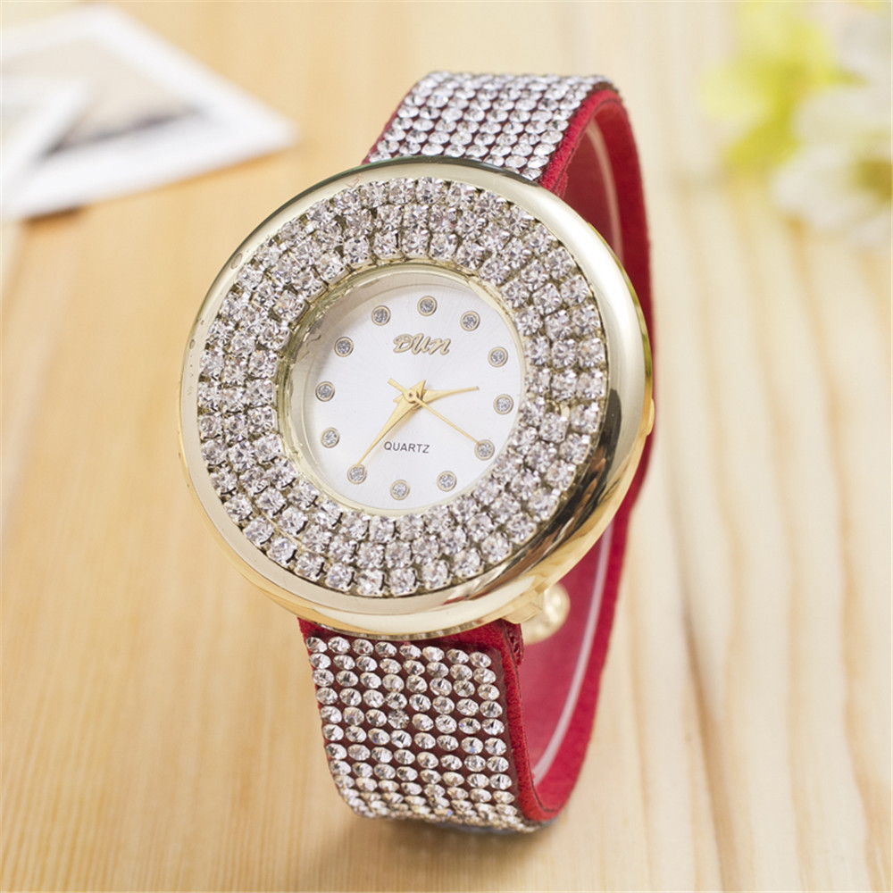 厂家批发女士quartz礼品手表  钻石个性皮带石英表女款 一件代发