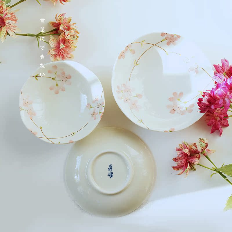 日本进口釉下彩陶瓷花卉花碟子 点心碟 干果碟 蛋糕盘 小菜碟 盘