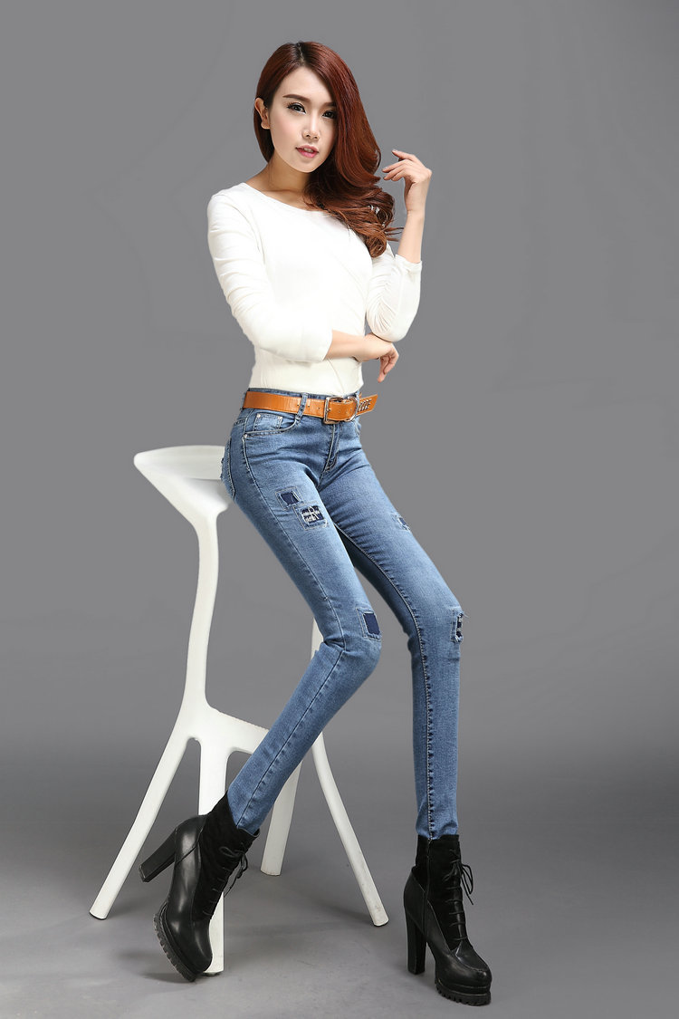 2015中腰牛仔裤女显瘦长裤韩版修身秋冬款弹力小脚裤女铅笔裤