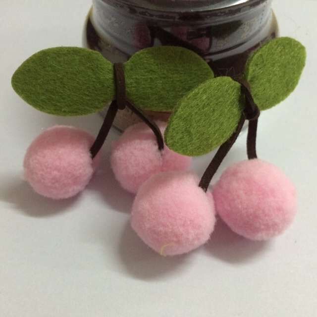 不织布毛绒球樱桃 发饰发夹配件 diy手工饰品材料批发