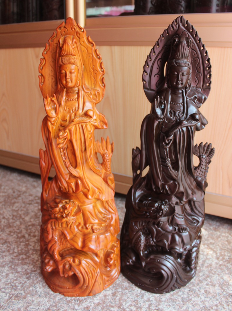 60/80cm站龙观音(背光)佛像黑雕木雕工艺礼品 草花梨摆件