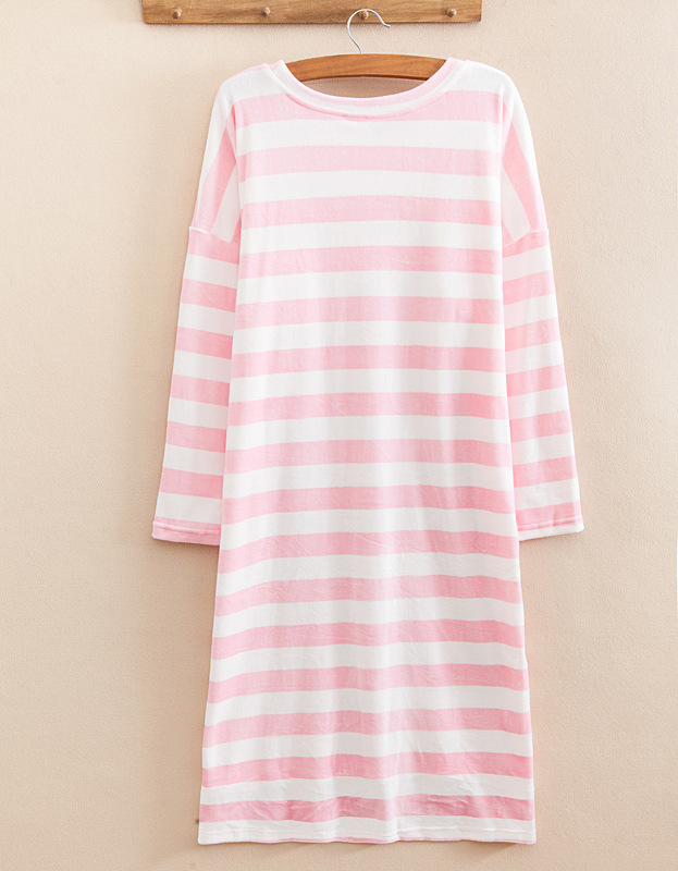 睡衣女超柔天鹅绒休闲宽松睡裙简约条纹长裙春秋冬款家居服