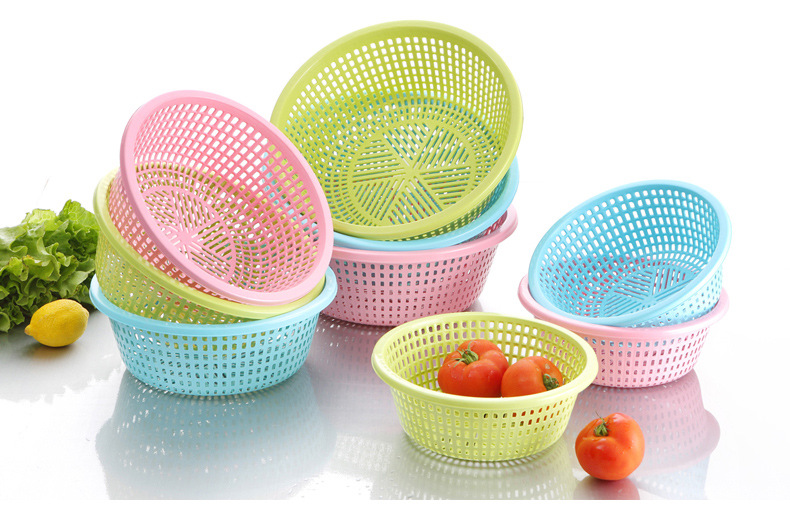 简约纯色圆形果蔬箩 pp材质多色可选果篮 家居生活厨房用品洗菜篮