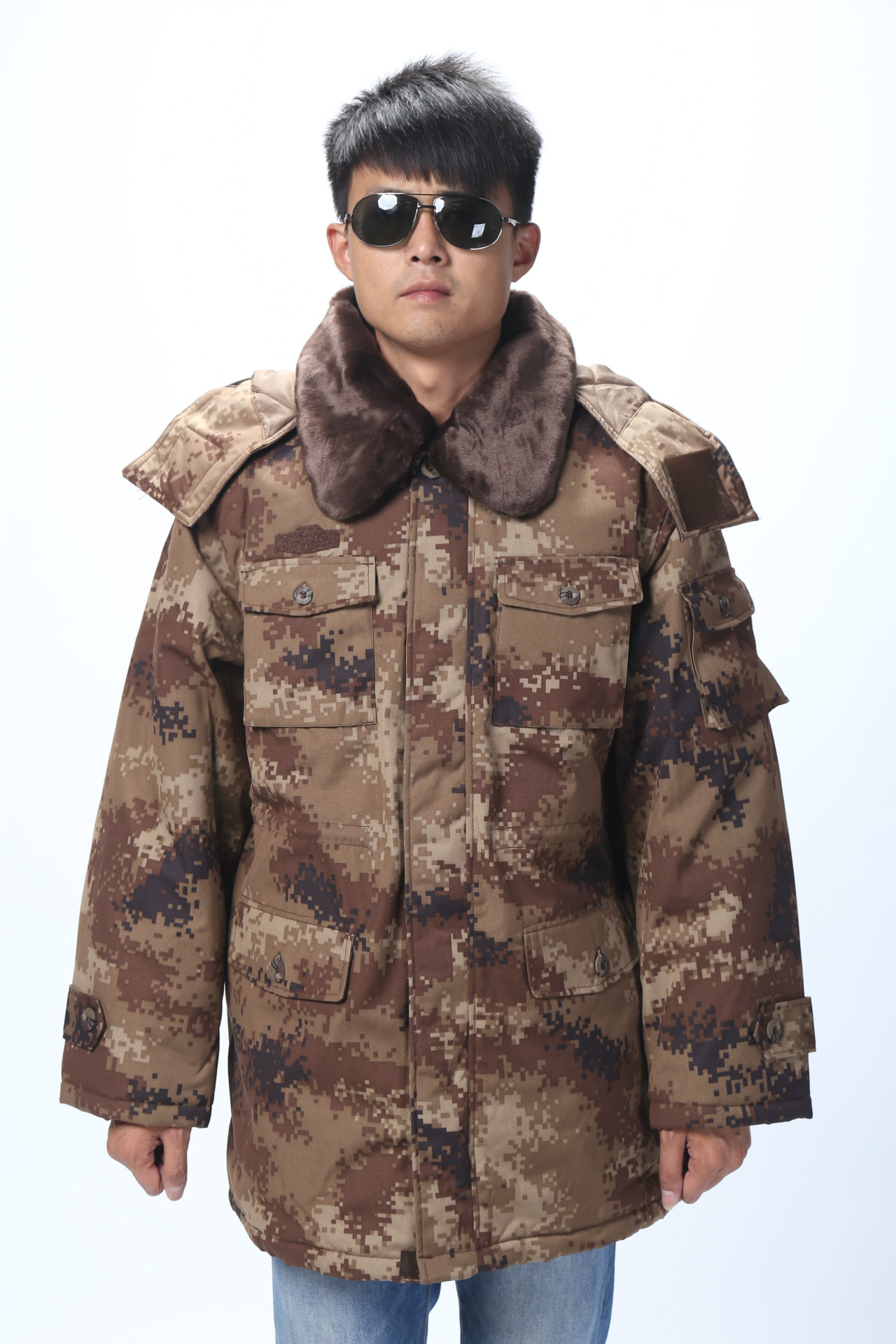 配发07荒漠大衣加厚防水迷彩作训大衣防寒棉服厂