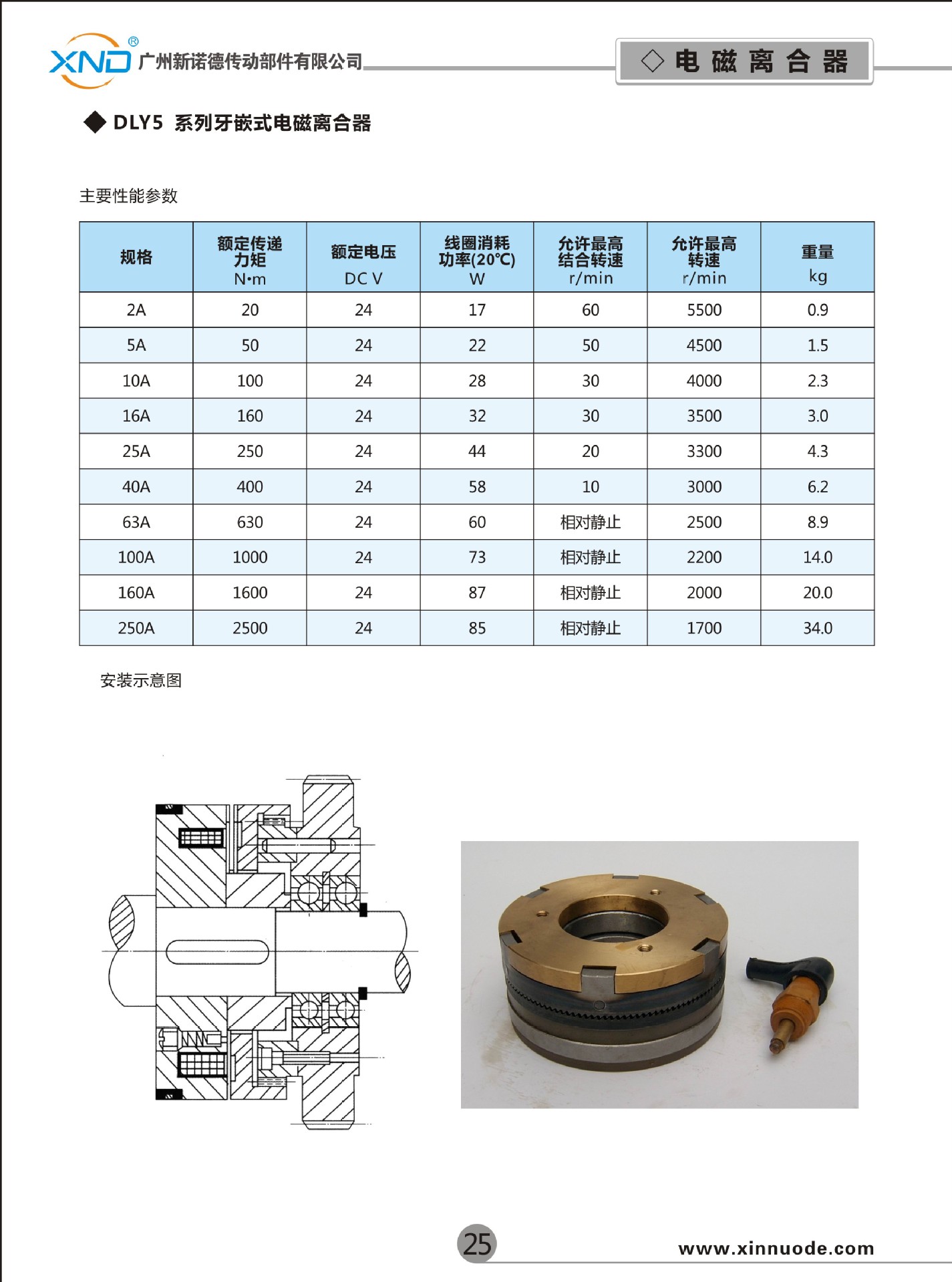 dly5-63a带滑环牙嵌式电磁离合器dly5-63a dc24v60w轴孔70