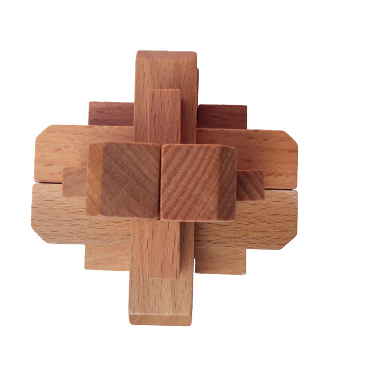 原木色封锁鲁班锁孔明锁 鲁班锁批发 解锁成人儿童益智玩具代发