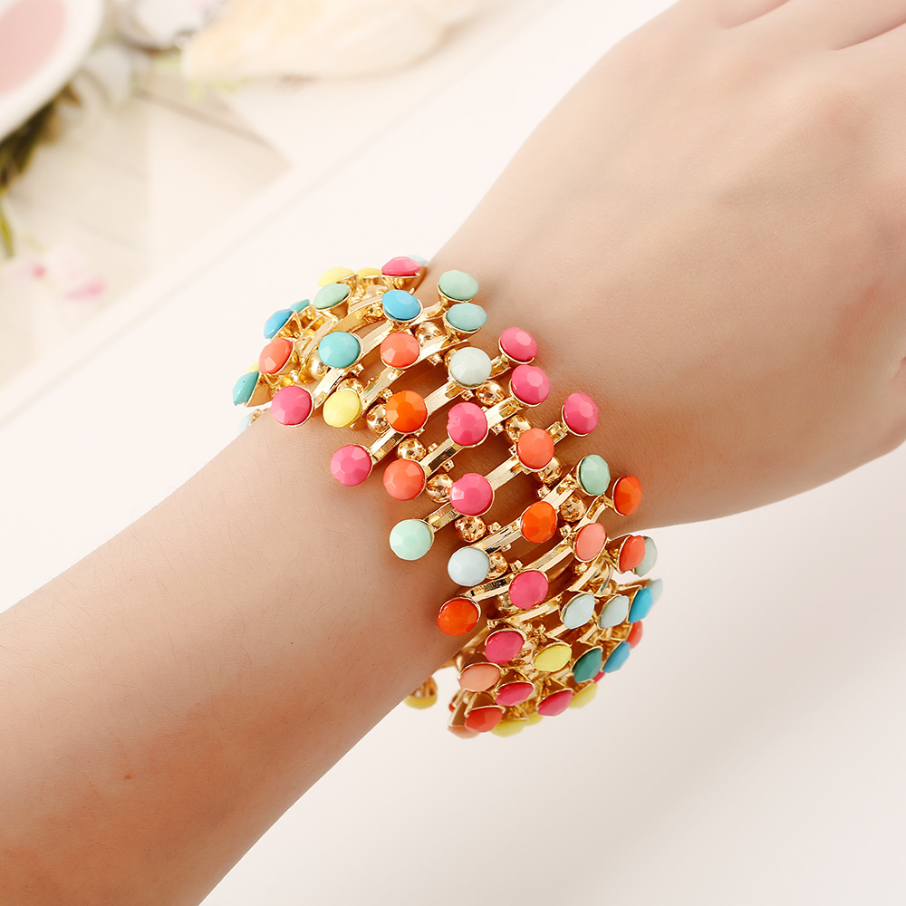 sz100外贸热销手镯厂家直销 欧美时尚夸张彩色宝石弹力手镯
