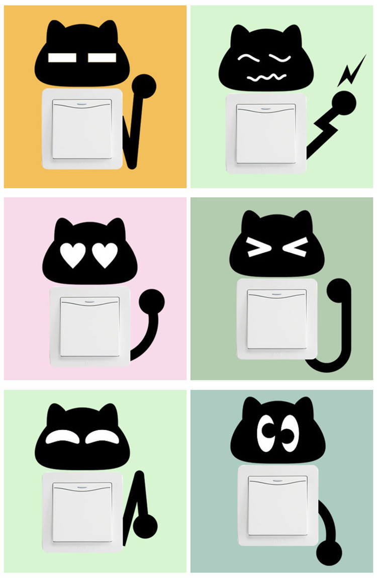 墙贴开关贴批发 卧室客厅沙发开关装饰可爱动物kitty猫开.