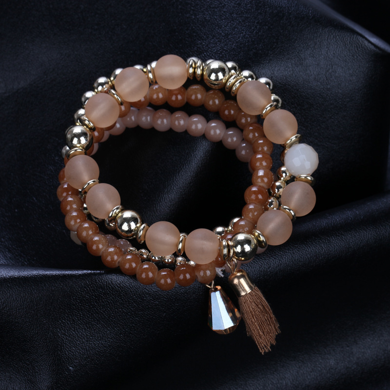 速卖通热卖女手链 多层琉璃石手链 布艺流苏手饰 白富美饰品批发