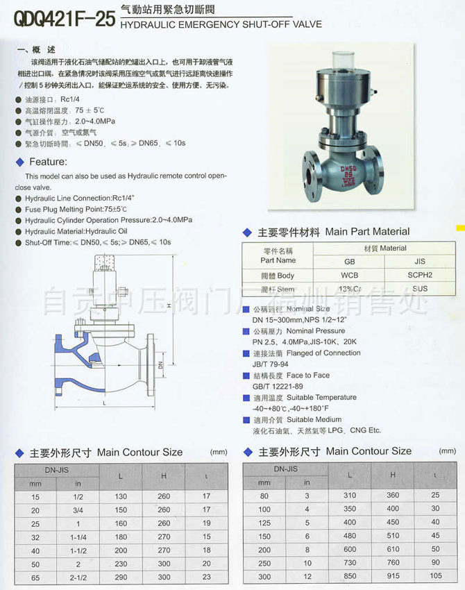 燃气紧急切断阀 qdq421f 快速气动紧急切断阀