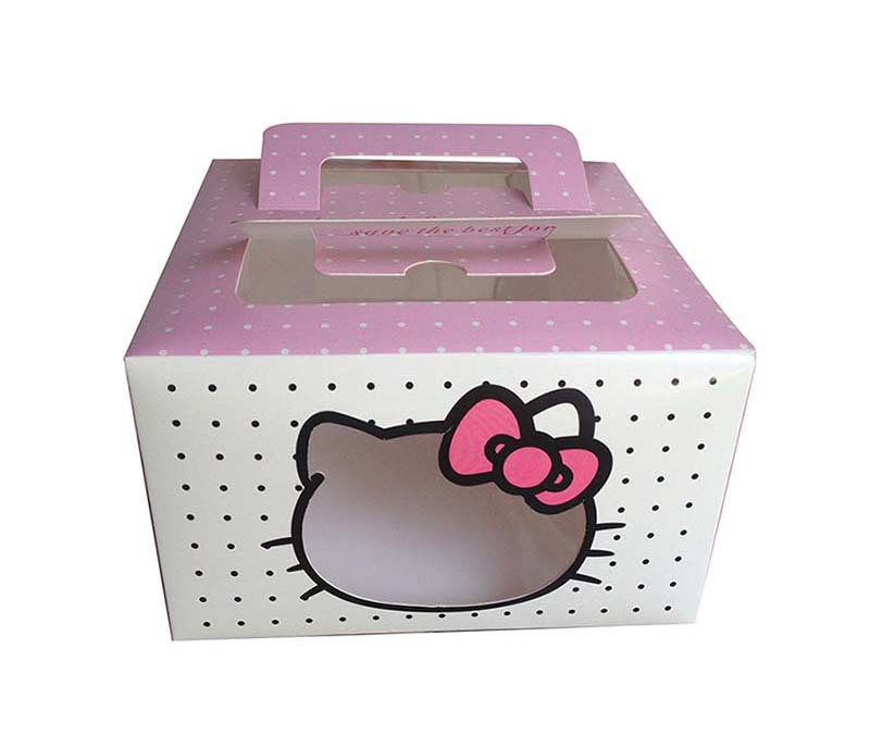 厂家烘焙包装 6寸hello kitty卡通生日蛋糕盒 开窗pvc粉色现货