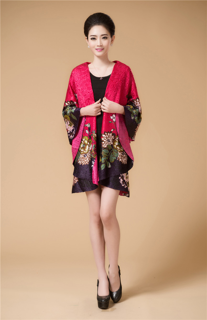 yce x双层披肩 春装真丝皱褶妈妈装披肩