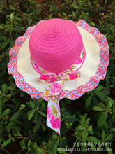 厂家供应 女士 花朵草帽  夏天 大沿凉帽 沙滩旅游帽 波浪纸草帽