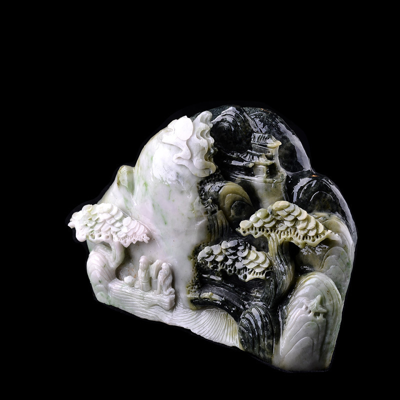 新品 天然独山玉原石畅游意境山水摆件摆台南阳独玉巧雕玉石雕件