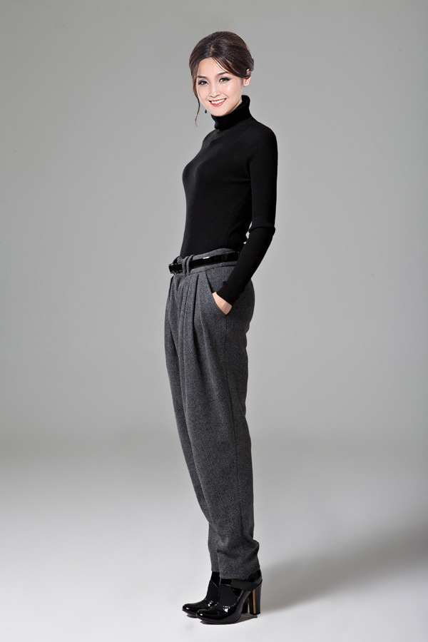 欧美大牌秋冬新品萝卜裤女时尚千鸟格休闲阔腿裤女百搭女裤长裤