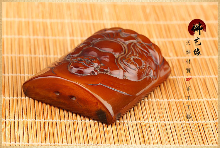 水牛角雕刻弥勒牌子 佛牌 仿古老物件 复古做旧 古玩杂项