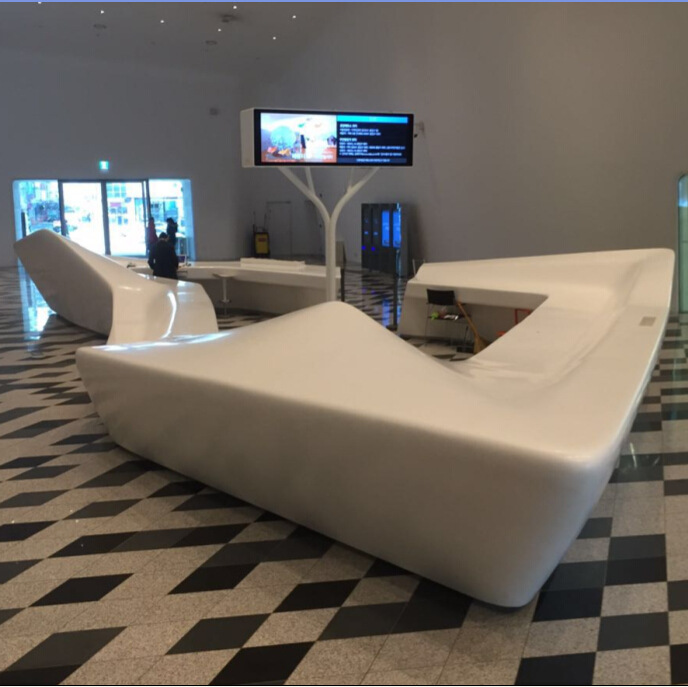 复合人造石展厅咨询台纯亚克力玻璃钢异形看台石材前台烤漆接待台