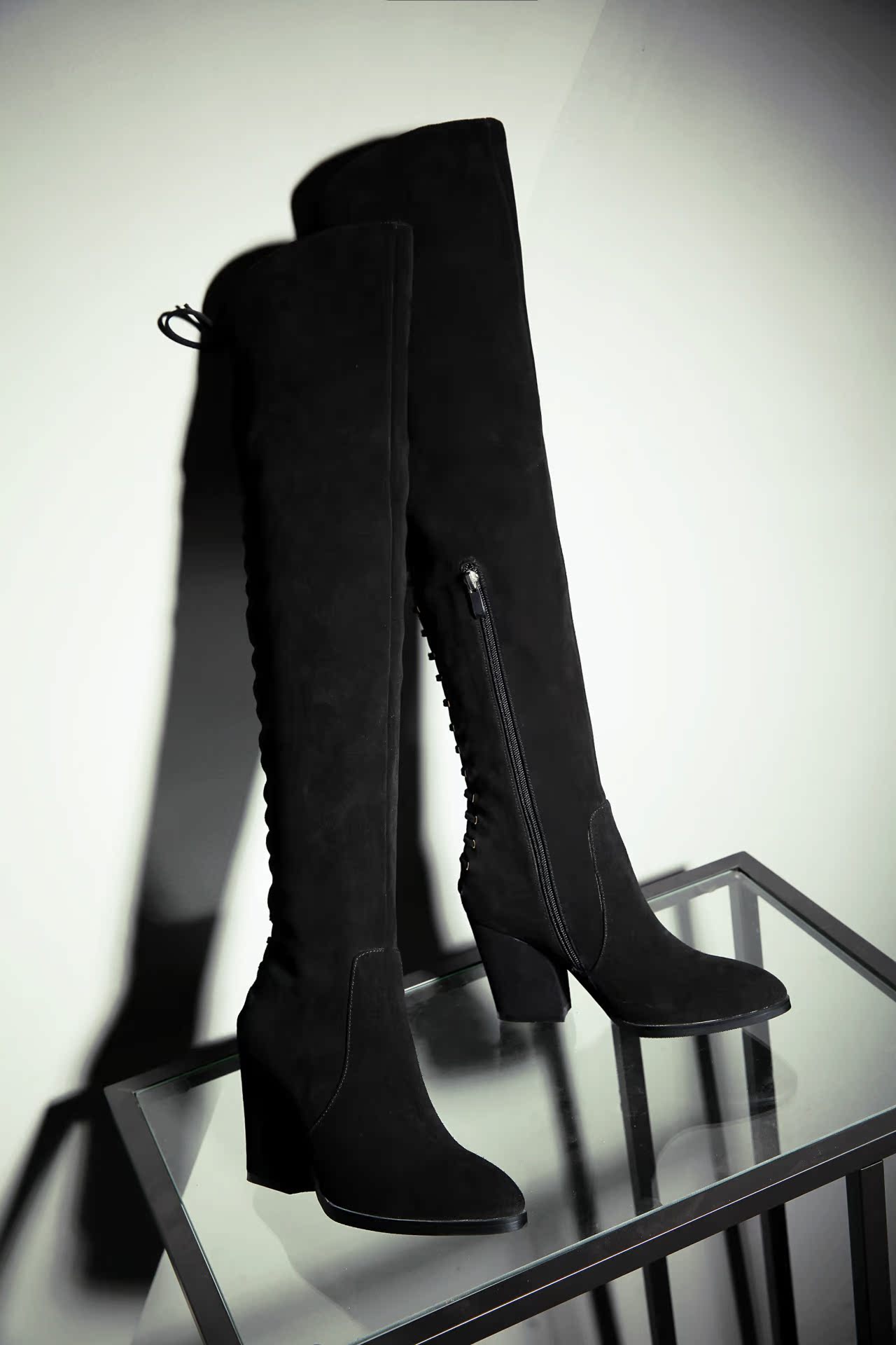 2015秋冬新款全牛皮磨砂皮绑带粗跟过膝长靴子女欧美女鞋皮靴批发