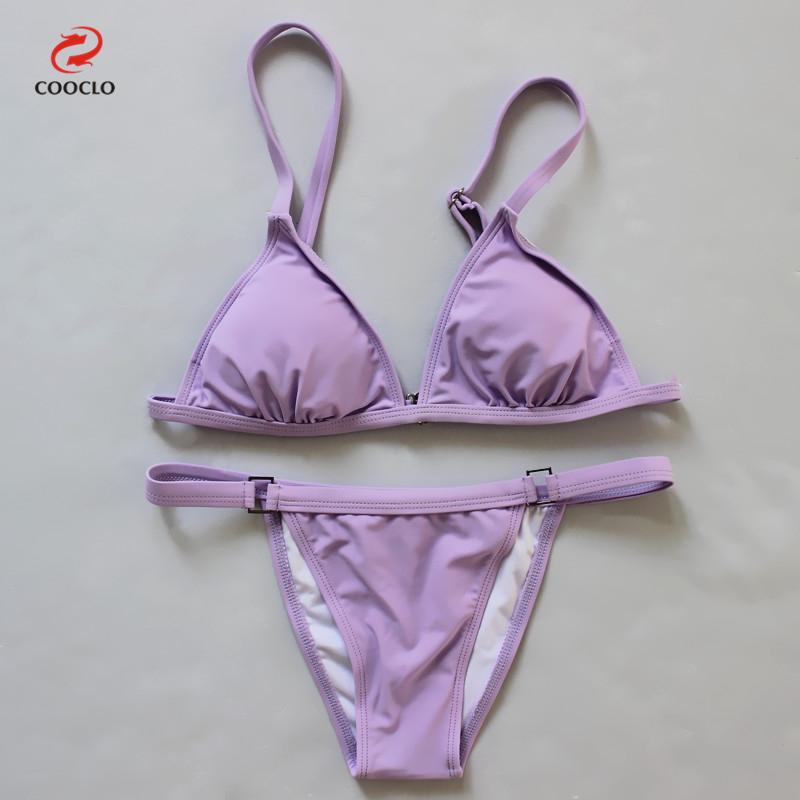 2016外贸新款三角软包纯色系带女式泳衣