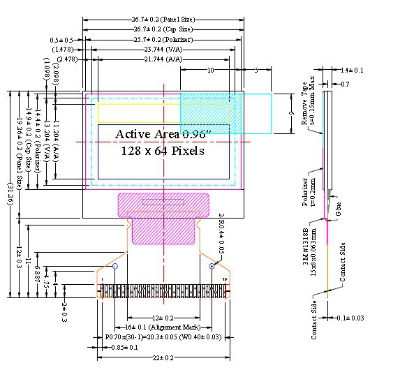 96寸oled,白色 蓝黄双色,30pin oled显示屏