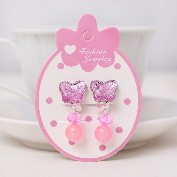 韩版假耳扣女孩儿童耳夹珍珠吊坠无耳洞耳环公主首饰品耳坠闪钻