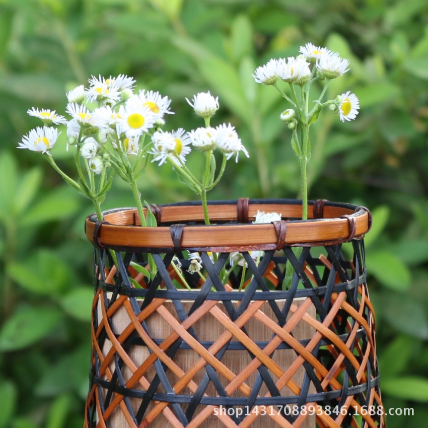 厂家批发竹编插花篮 仿古竹篮 竹花瓶 竹编工艺品 花器 一件代发