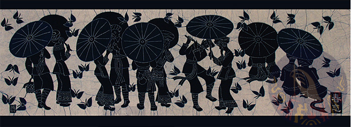 特色纯手工艺品苗族蜡染壁画壁挂 - 春恋 120cm*40cm左右