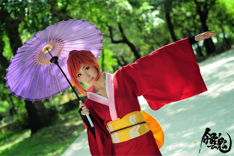 银魂cosplay服装衣服道具 神乐原版c和服 神乐和服全套