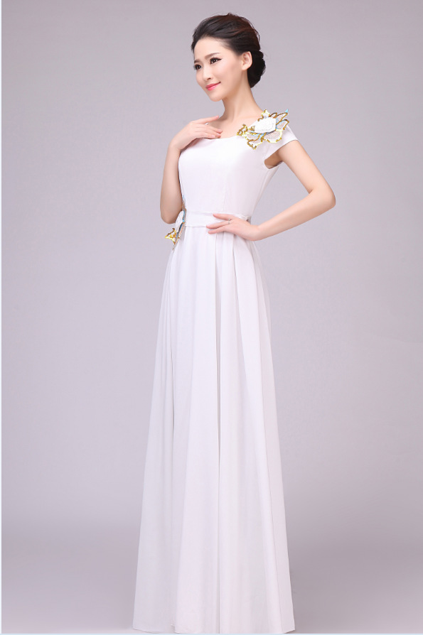 成人大合唱演出服长款朗诵合唱团礼服迎宾礼仪舞台主持表演长裙女