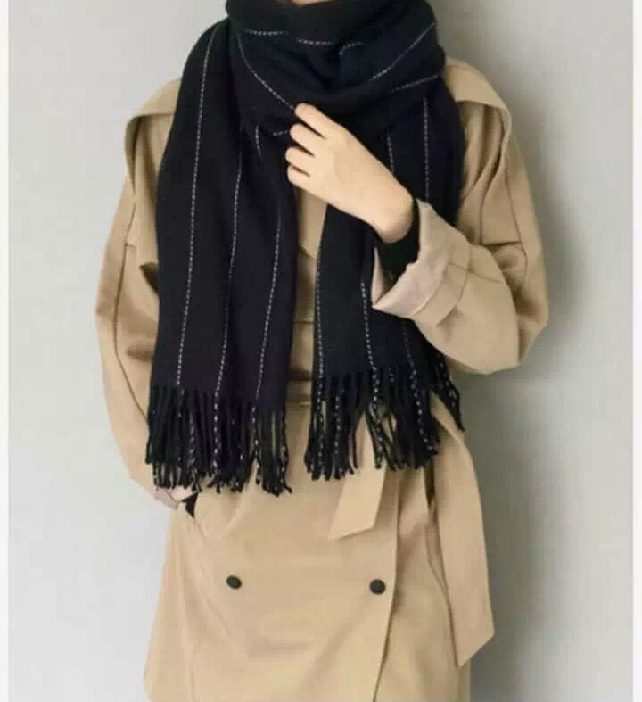 日本日式官网同款 lf仿羊绒手感竖条纹围-围巾丝巾披肩