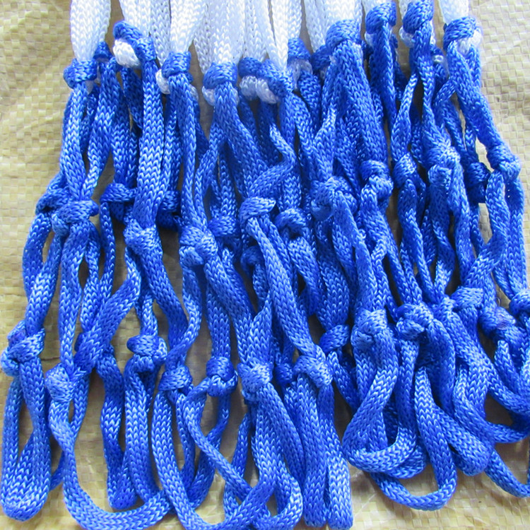 手工编织三色涤纶勾编绳篮球网 标准十二扣投篮篮球网 厂家直销