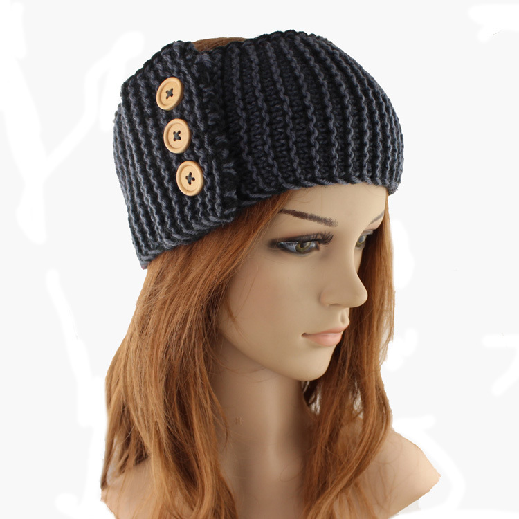 欧美冬季保暖双色线针织头套女士三纽扣护耳