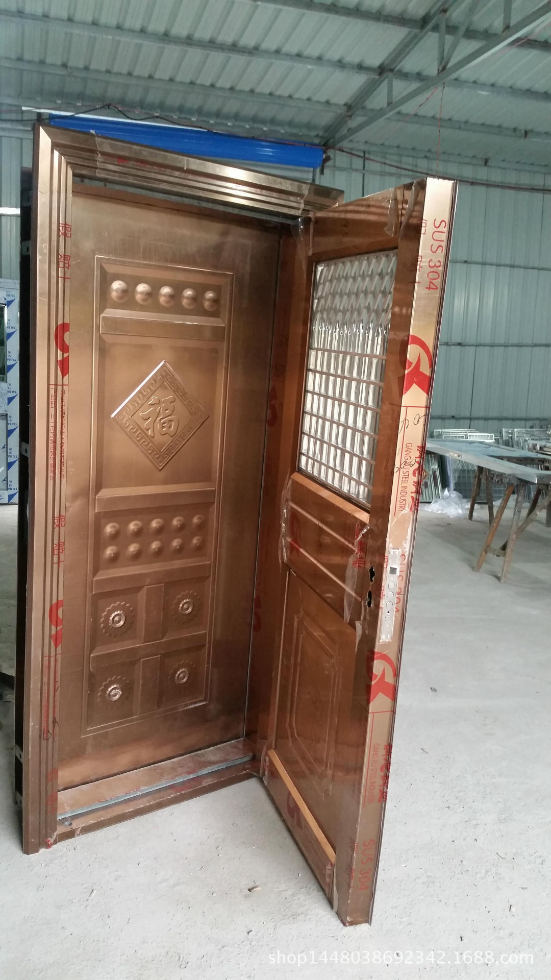 小区进户门合兴隆彩色不锈钢门带纱门的高档不锈钢门