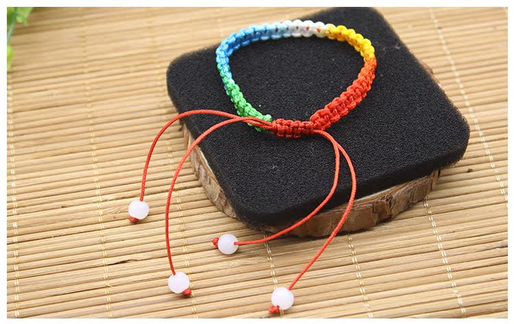 五彩玉线编织绳手链平结螺旋结手链批发端午节辟邪手链2元