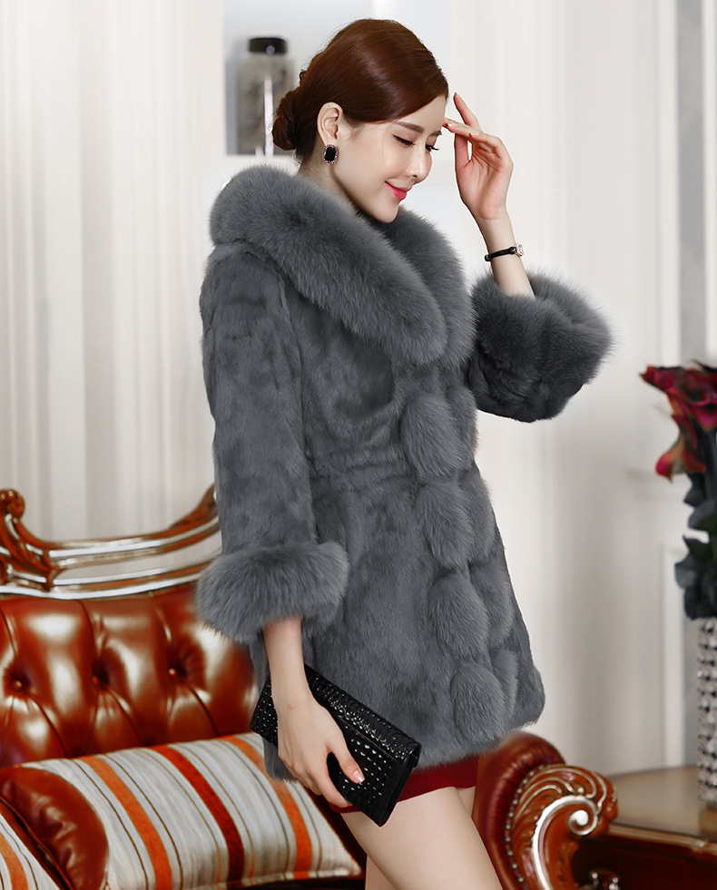 2015新款辛集皮草真皮毛一体皮衣女狐狸毛内胆皮草外套中长款皮草