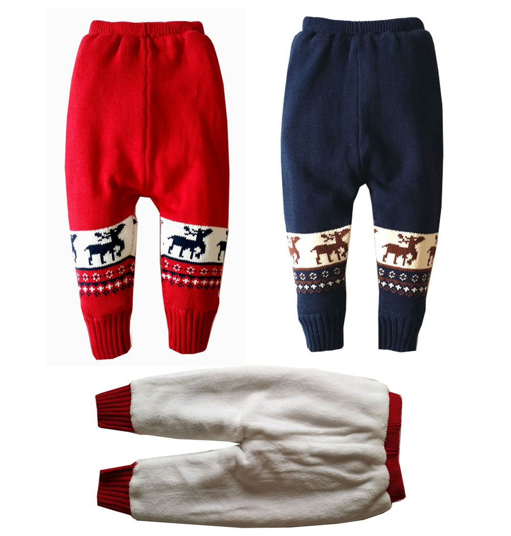 跨境欧美风格秋冬新款童装圣诞节加绒棉线裤子幼童厚毛裤男女童裤