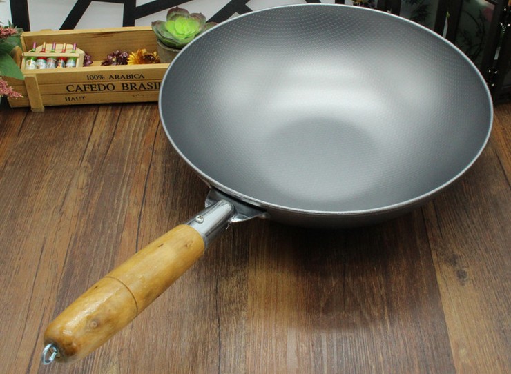 义乌99元百货32cm木柄传统炒锅不锈钢炒菜锅十元店货源批发