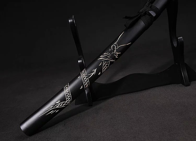 龙泉刀剑 加厚型黑色刻龙武士刀剑日本刀 东洋刀剑亚光套刀未开刃