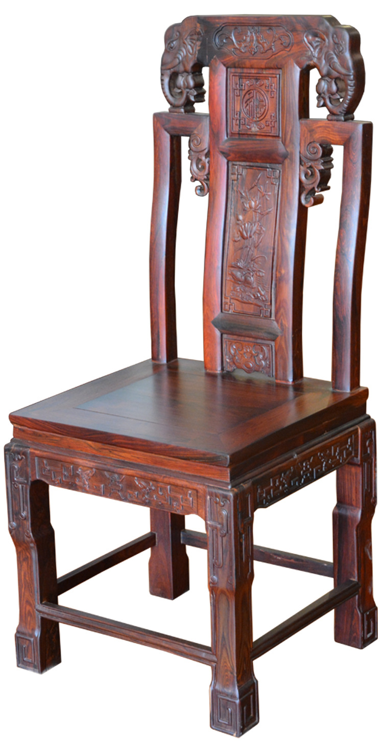 13鸿名堂东阳红木雕花家具非洲酸枝木明清古典象头圆台大红酸枝