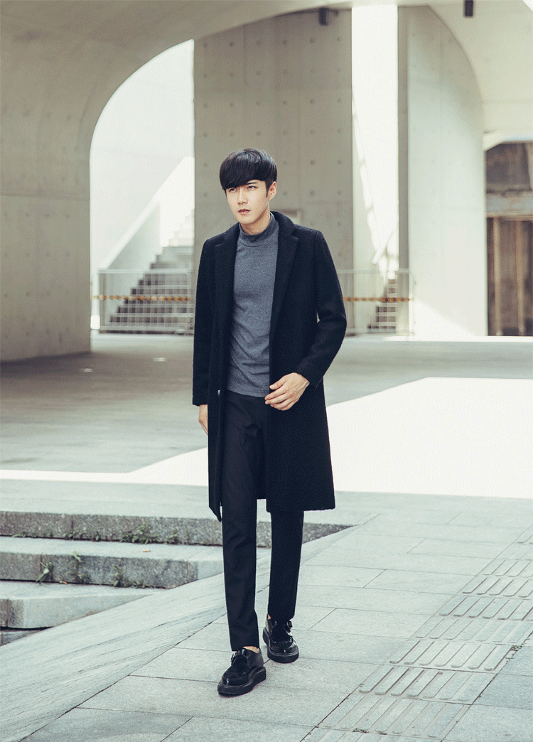 李敏镐同款男装秋冬外套长款风男韩版宽松男式毛呢子大男