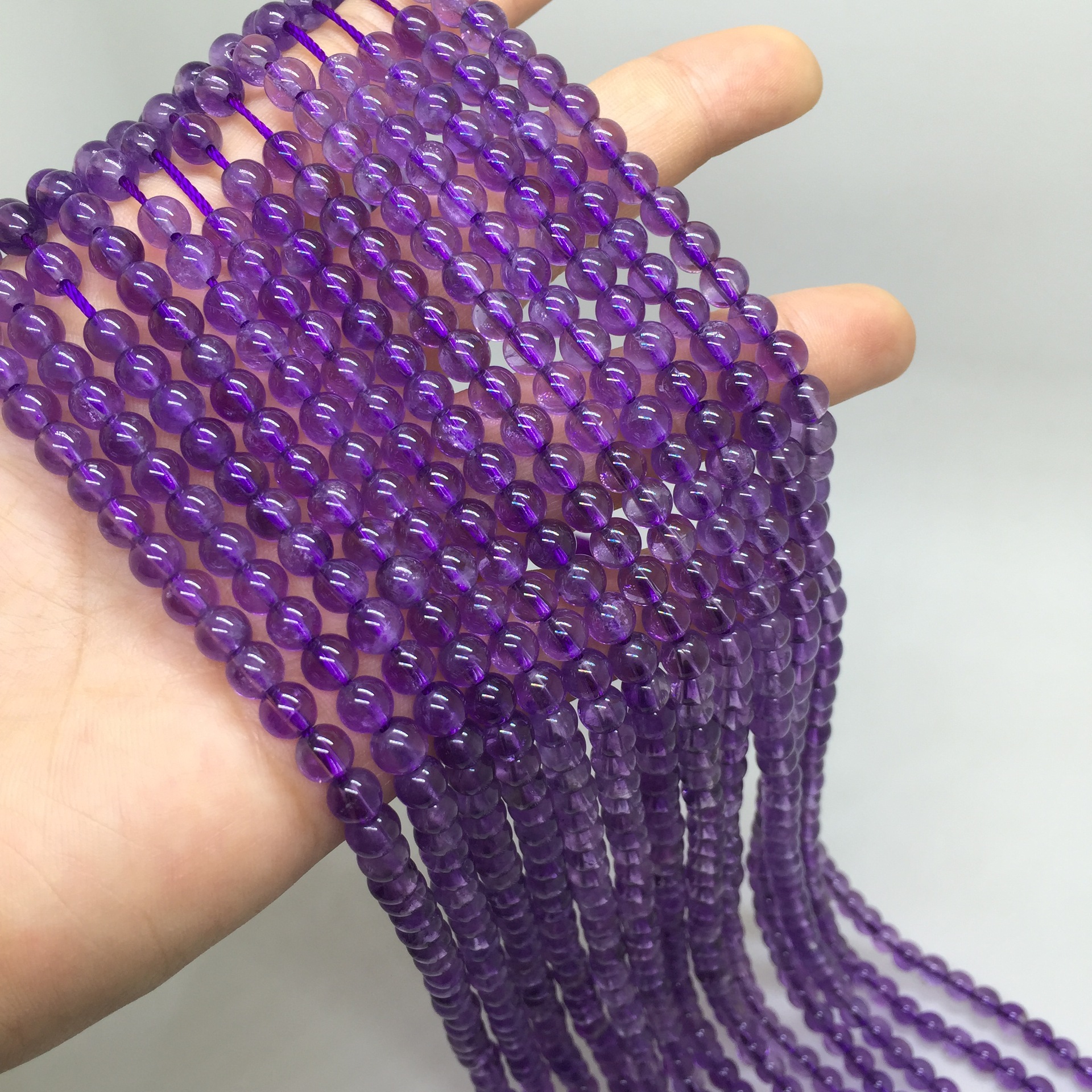 自主diy手串天然水晶乌拉圭浅色通透紫水晶散珠长链5.5mm 40cm
