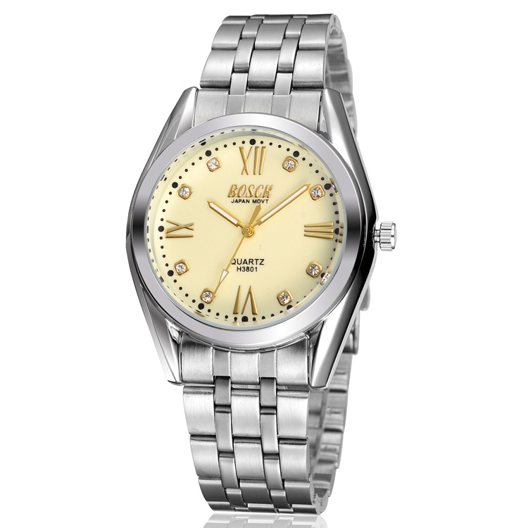 bosck香港铂仕手表有限公司 男士夜光钢带防水老年休闲石英表3801