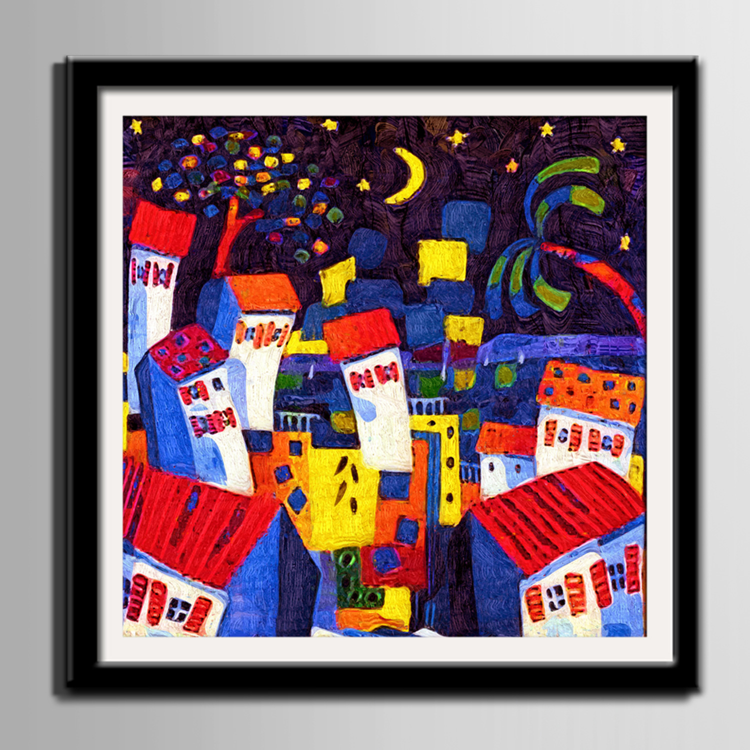 彩色的房子有框画油布画装饰画挂画客厅餐厅卧室 单张价格