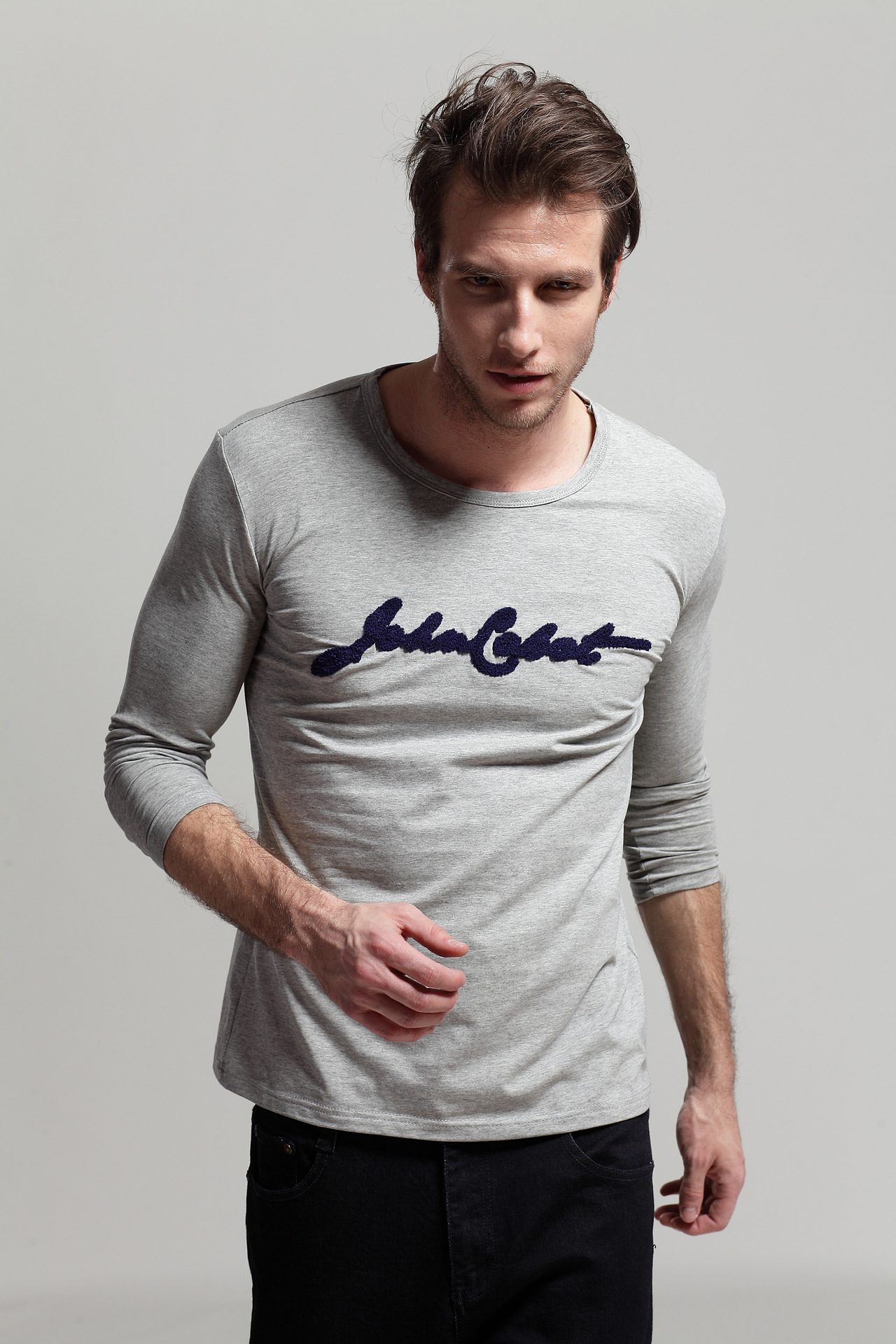 johncabot春季男装t恤男韩版男士长袖t恤男大码圆领修身打底衫男