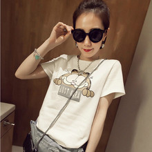 外贸新款原单卡通加菲猫女式宽松可爱T恤短袖韩版百搭学生打底衫