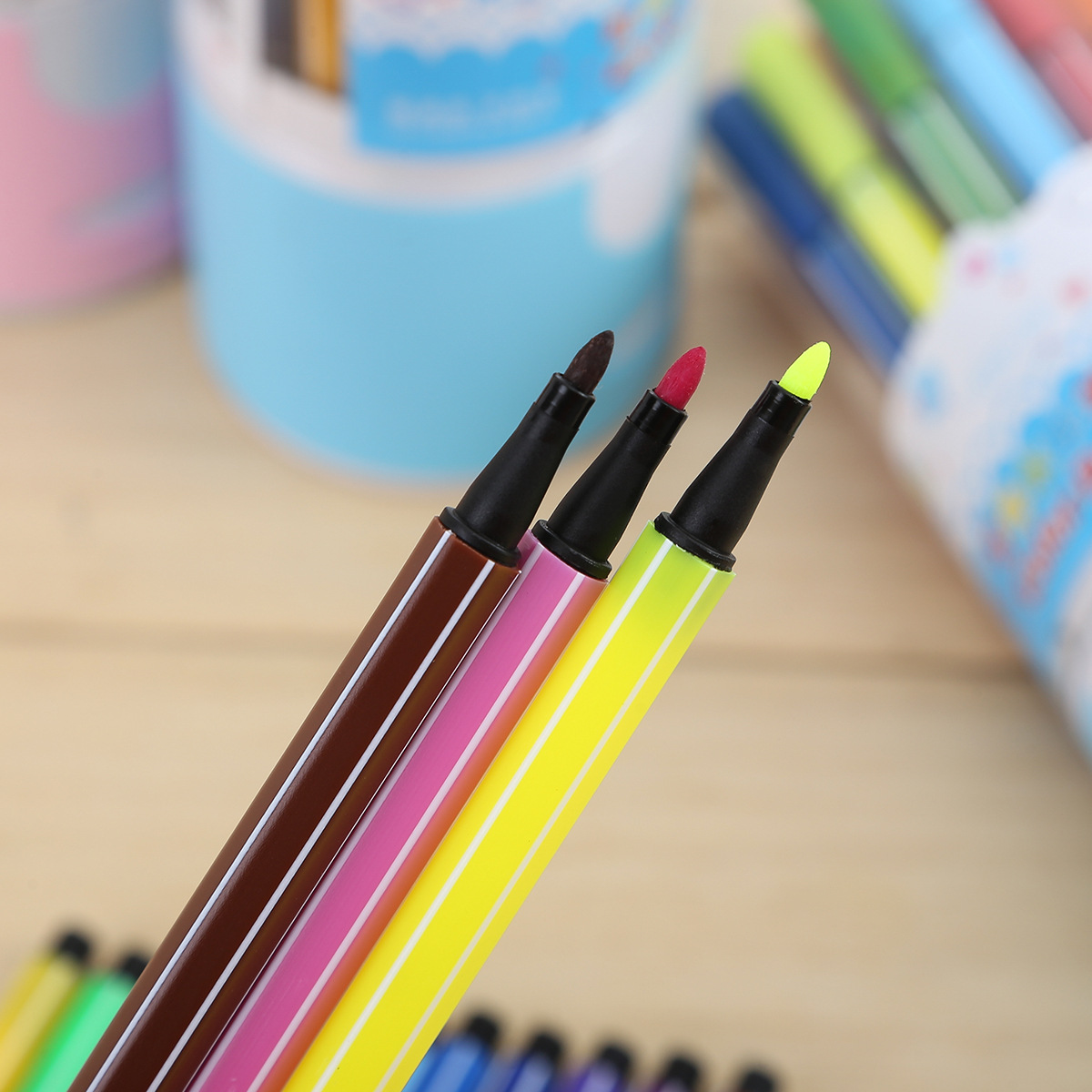 萌非24色可水洗水彩笔 筒装画笔 儿童绘画用品画具批发