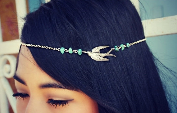 欧美外贸饰品 手工简约 绿松石 合金小鸽子 女式头链头饰 tl025