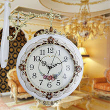 双面钟欧式石英钟时尚创意挂钟客厅静音田园风水时钟钟表